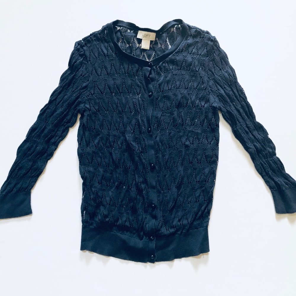 LOFT• Crochet Navy Blue Cardigan